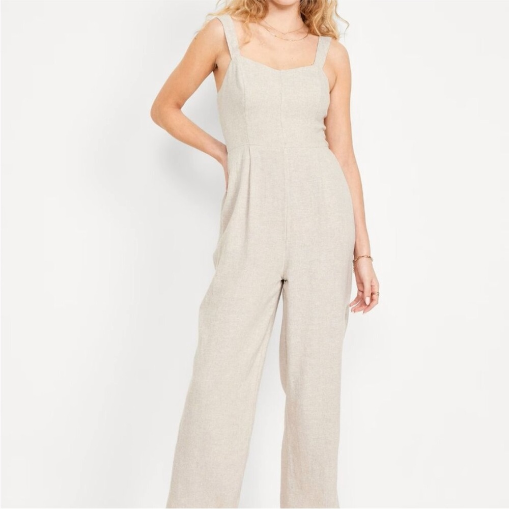 Old Navy Fit+Flare Linen Blend Elegant Cream Jumpsuit
